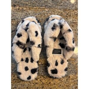 Donna Salters Fabulous Furs Dalmatian Print Faux Fur Slides Slippers M Size‎ 7-8